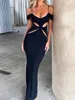 Casual Dresses Sexy Hollow Out Backless Maxi Long Dress Summer Split bodycon for Women Elegant Tight Party Clubwear Vestidos D238