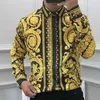 Lyx full guld blommor skjorta män avslappnad skjorta camisa maskulina skikt skjorta triangel tryck skjorta klänning män svart guld rutig skjorta 240115