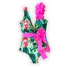 Kvinnors badkläder 2024 Sexig V-ringning One Piece Swimsuit Belt Women Ruffle Monokini Push Up Swim Suit Colorful Bathing Female Beach