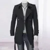 Men's Trench Coats Lapel Collar Woolen Coat Double-breasted For Men Solid Color Windbreaker With Belted Notch Mid-length