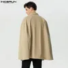 Mężczyźni Cloak Coats Lapel luźne stałe kolor przycisk streetwear swobodny samiec ponchos cape moda nieregularny wykop s-5xl inderun 240116