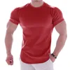 Mäns kostymer B1520 Men Summer T-skjortor Hög ELASTISK SLIM FIT TSHIRT QUICKT-Torkande krökta Hem Mens T-shirts Solid Color 3XL