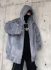 Gmiixder Streetwear veste rembourrée pour hommes épaissi agneau lapin laine manteau hiver amoureux de la mode gothique Harajuku fausse fourrure 240116
