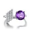 Solitaire Ring Caffe007 Natural Amethyst Gemstone Rings For Women 925 Sterling Sier Purple Stone Elegant Engagement Wedding Ring Fine Dh3Pu