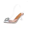 Klänningskor 2024 Summer Transparenta High Heels 9cm Sandals Women's Sexy Slip-On Point Toe Pumps Fashion Comfort Silver Party Party