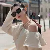 Fashion Designer sunglasses for Nice women Luxury Letter mirror leg inlaid with diamond Beach shading UV protection polarized glasses gift with box good 6047