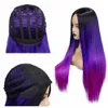 Ombre arc-en-ciel noir bleu violet longues perruques synthétiques droites pour femmes rouge noir Cosplay perruque pour noël fibre résistante à la chaleur 240116