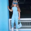 Hot selling summer 2023 for little girls fashionable plain neck jumpsuit sports solid color pure cotton baby tight fitting clothes children's clothing 240116