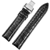 Komponenter Crocodile Leather Watchband för Longine // Seiko Men and Women Faryfly Clasp Watch Strap 14mm 16mm 18 20 22 24mm Armband