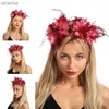 Bandeaux nouveau tissu rouge fleur plume avec crâne bandeau Halloween coiffure fête cheveux accessoires YQ240116