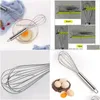 Stainless Steel Balloon Wire Whisk Tools Blending Whisking Beating Stirring Egg Beater Durable 4 Sizes 6-Inch/8-Inch/10-Inch/12-Inc Dhcf9