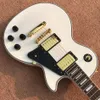 Högklassig anpassad stil One Piece Neck Chibson Electric Guitar White Solid Body With Neck Gold Hardware