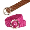 Belts Fashion Women Braided Bright Colors Circular Gold Buckle Waist Ornament No Holes All Matching Clothing Accessories