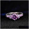 With Side Stones Trendy Gemstones Sier 925 Jewelry Aquamarine Ring For Women Amethyst Blue Sapphire Cocktaill Rings 1562 V2 Drop Deli Dha5J