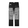 Noir Blanc Damier Patchwork Jambe Droite Denim Pantalon Hommes Hip Hop Éclaboussé Encre Journalisation Pantalon Jeans Slim Fit Lavé Déchiré 240115