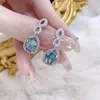 Stud Küpe Fransız Vintage Zeraret Açık Mavi Oval Taş Sterling Gümüş Moda Lüks Tasarımcı Tarz Yıldönümü Hediyesi