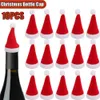 Nouvelles bannières banderoles confettis 10 pièces Mini chapeau de Père Noël en tissu non tissé sucettes casquettes couvertures de bouteilles de vin porte-bouteilles de noël décor de table dîner décor de fête de noël