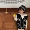 秋の女の子ニットカーディガンベストファッション子供韓国女の子フラワーニット幼児ジャケットキッズベイビーVネックセーター子供240116