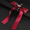 Hårklipp röda båge pärlor kristallblomma Barrettes hårnålar för kvinnor Rhinestone Velvet Ribbon pannband Tillbehör