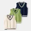 Autumn Winter Kids Boys Vest Knitted Cotton Sleeveless Pullover Sweater V-collar Loose Warm Stretch Contrast Children Vest 240116