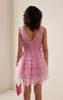 Casual Dresses Fancy Pink Ruffled Tulle Mini Dress Custom Made Appliques Tiered Mesh Short Prom Gown Cute Women Formal Party Event