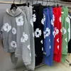 Nya hoodies byxor korta grön bomullsvettkvinnor Kvinnor Designer Floral Tryckt kransshorts denim jogger diamant jeans denim krans lös casual ficka full längd