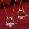 Pendant Necklaces Romantic Elegant Bird Flower Necklace For Women Fashoin Jewelry Accessories Enamel Animal Good Gift