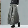 Jupes Vintage épaississement impression cheville-longueur coton jupe femmes hiver élastique taille haute poche a-ligne tout-match chaud