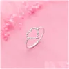 Band Rings Trustdavis äkta 925 Sterling Sier Simple Hollow Hollow Heart Finger Ring Size 6 7 8 för kvinnor Gilr smycken DA659 41 Drop DHFK4