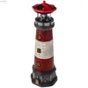 Lawn Lamps Solar Light Tower Lighthouse Figurine Adornment Outdoor Statues Garden Resin Decor YQ240116