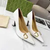 Dress shoes New horse shoe buckle high heel metal buckle fine high heel pointed fashion leather shallow mouth comfortable single shoe women sandal size 35-41