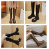 Long Boot Winter Boots Calf Womens Leathers Lady Booty Padlock and Gold Heels Pointy Toe Wedding Party Dress 46 s y