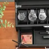 Luxury Watch Box Carbon Fiber Case Casket Wood Display Box Watches Organizer Black Cabinet Double Layer Smycken Lagring Box 240116