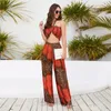 Women's Two Piece Pants 2 Outifts Trouser Suit 2024 Summer Slim Fit Tube Top Halter Loose Wide Leg Sexy Printed Clothes For Women