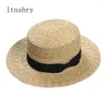 Szerokie brzegowe czapki Summer Damska Boater Beach Hat Side Femal Panama Lady Classic Flat Bowknot Straw Sun Women Fedora