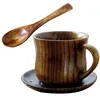 Conjuntos de vajilla 1 juego Taza de leche de madera Taza de café decorativa para el hogar con cuchara de platillo