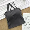 Tanks Femmes Femmes Design Crop Tops Summer Couleur Solide Une épaule Cross Back Tank Knit Sexy Soutien-gorge avec coussin intérieur