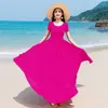 Sukienki imprezowe Długie sukienki kobiety stałe kolory okrągły szyici na plaży lato bohemian maxi krótkie rękawe vestidos wielki rozmiar