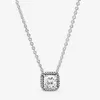 100% 925 Sterling Silver Square Sparkle Halo Necklace Fashion Women Wedding Engagement Jewelry Accessories302a