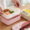 Healthy Material Lunch Box 3 Layer 900Ml Wheat St Bento Boxes Microwave Dinnerware Food Storage Container Lunchbo Drop Delivery Dhnis