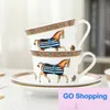 Allgleiches im europäischen Stil, kreative Vintage-Kaffeetasse, vergoldeter Rand, Porzellan, Geschenk, Big Mark, Teetasse, Teller, Rack-Set für Zuhause