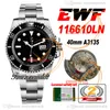 EWF V2 40mm A3135 CAL 3135 자동 남성 시계 116610 세라믹 베젤 검은 다이얼 날짜 904L 스틸 브레이슬릿 슈퍼 에디션 동일한 시리즈 카드 TimezoneWatch A3