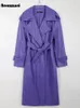 Nerazzurri outono longo roxo falso couro trench coat para mulheres cinto de alta qualidade elegante luxo elegante casaco moda 240115