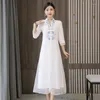 Roupas étnicas 2024 Estilo Chinês Qipao Melhorado Vestido Oriental Mulheres Primavera Outono Manga Comprida Lace Cheongsam