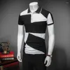 Men's Polos Fashion Summer Black White Patchwork Short Sleeve Polo Men Slim Fit Casual Cotton Shirts Plus Size 5XL 6XL