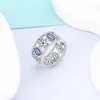 Cluster-Ringe Original 925 Sterling Silber funkelnder blauäugiger Palmen-Kreuz-Wickel-breiter Ring Paar romantischer Schmuck Geschenk