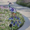 Trädgårdsdekorationer Solar Peacock Garden Light Metal Garden With Cracks Glass Ball Outdoor Light Decoration Pile Lawn Waterproof YQ240116