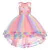 Colorful Girls Unicorn Dress Pastel Rainbow Tulle Princess Girl Birthday Party Dresses Child Halloween Unicorn Perform Costumes 240116