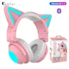 Ohrhörer süße drahtlose Kopfhörer Bluetooth RGB Girls Kid Geschenk Headset Stereo mit Mikrofonmusiksteuerung Leichtkatze Ohrspiel Grazing Ohrhörer