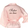 Women's Sleepwear Blush Light Pink Bride Bridesmaid Robes Satin Women Kinomo Robe Black Writing Dressing Gown Wedding Dress Kimono